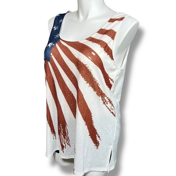 Nextmia Womens Tank Top Shirt American Flag Sleeveless Pullover Beige Red Blue - Picture 5 of 9